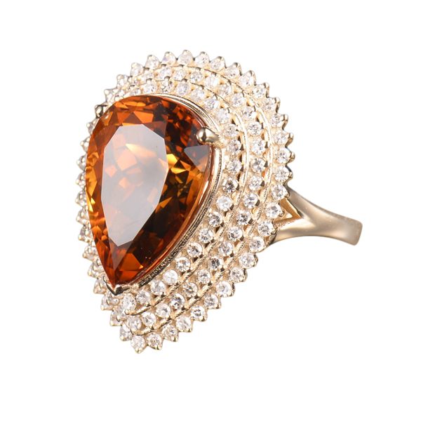 14KT YG Madeira Citrine and Diamond Cocktail Ring - Image 3