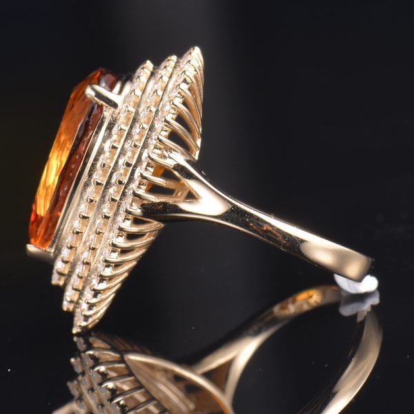 14KT YG Madeira Citrine and Diamond Cocktail Ring - Image 2