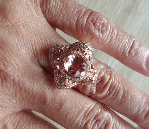 14KT RG Oval Morganite and Diamond Cocktail Ring - Image 5