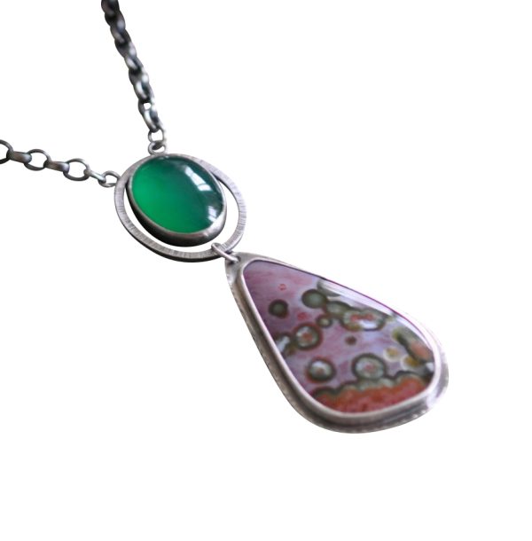 Sterling Silver Necklace with Ocean Jasper & Chrysoprase – 18" Chain