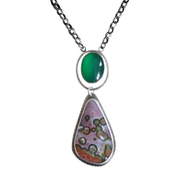 Sterling Silver Necklace with Ocean Jasper & Chrysoprase – 18" Chain - Image 3