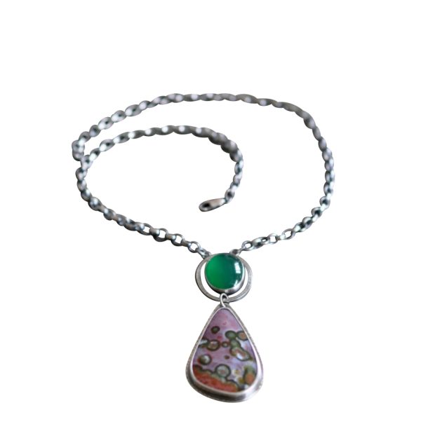 Sterling Silver Necklace with Ocean Jasper & Chrysoprase – 18" Chain - Image 2