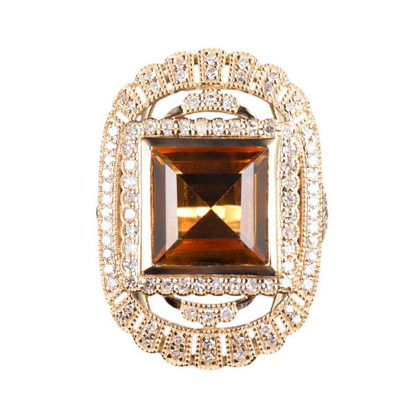 14KT YG Citrine and Diamond Cocktail Ring - Image 6