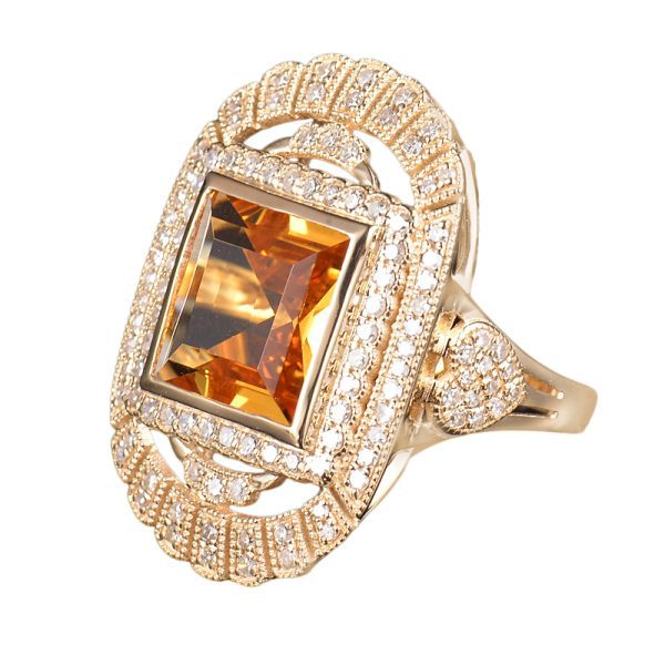 14KT YG Citrine and Diamond Cocktail Ring