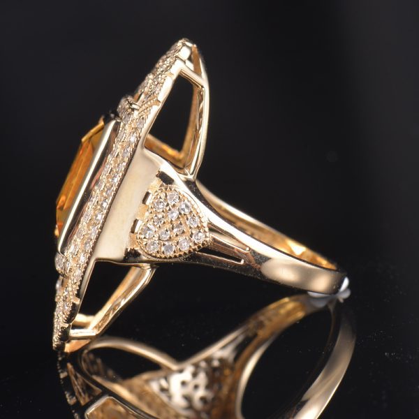 14KT YG Citrine and Diamond Cocktail Ring - Image 5