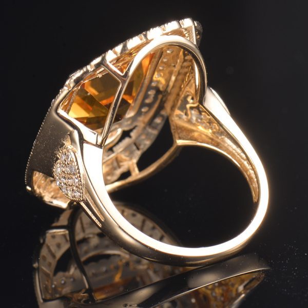 14KT YG Citrine and Diamond Cocktail Ring - Image 4