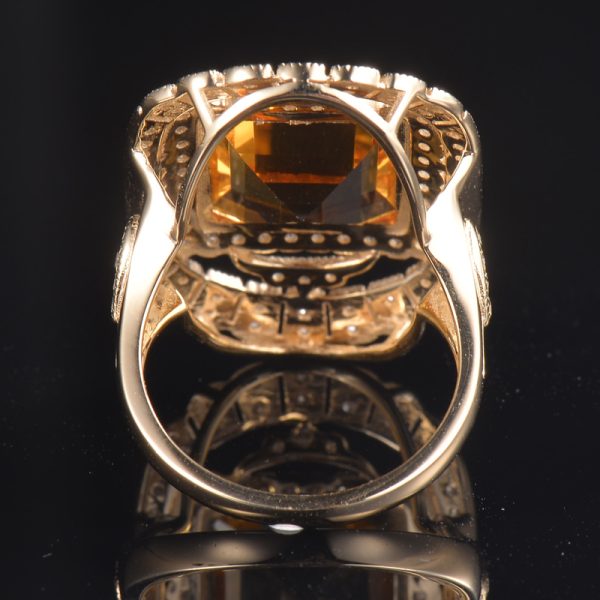 14KT YG Citrine and Diamond Cocktail Ring - Image 3