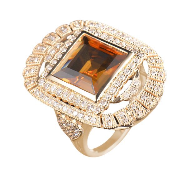 14KT YG Citrine and Diamond Cocktail Ring - Image 2