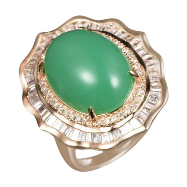 14KT YG Natural Jadeite and Diamond Cocktail Ring