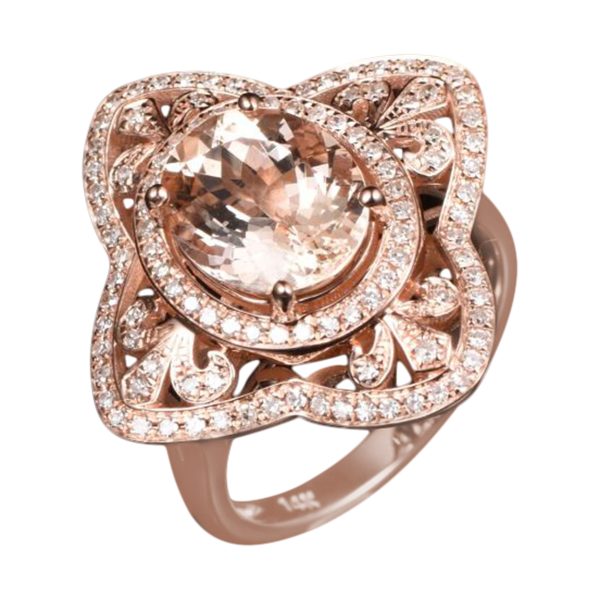 14KT RG Oval Morganite and Diamond Cocktail Ring