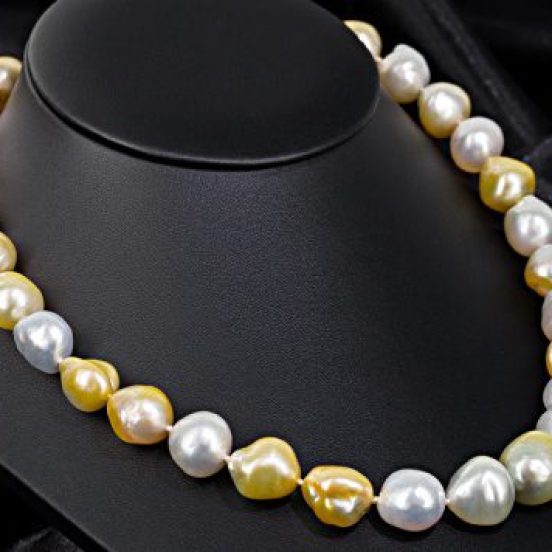 White, Golden Cultured South Sea Pearl 14k Gold Strand Necklace 18"