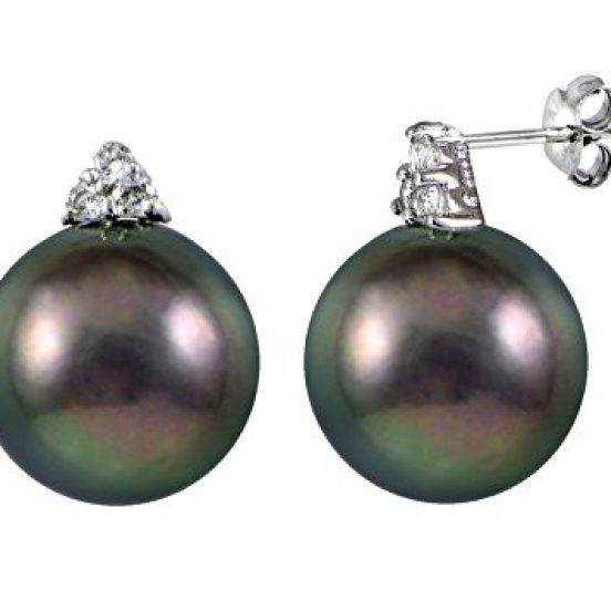 Rhodium Over Sterling Silver 12mm Tahitian Cultured Pearl Stud Earrings