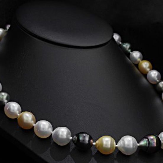 Cultured Tahitian Pearl, Cultured South Sea Pearl Yellow Gold Necklace